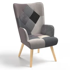 Fauteuil en tissu gris, blanc et noir style scandinave
