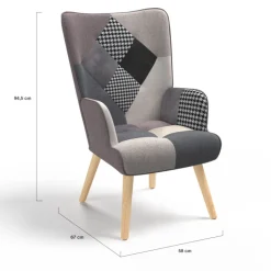Fauteuil en tissu gris, blanc et noir style scandinave