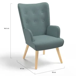 Fauteuil en tissu vert eucalyptus scandinave