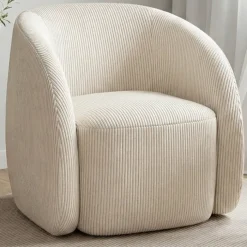 Fauteuil en velours côtelé beige