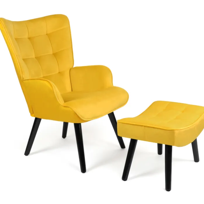 Fauteuil en velours jaune style scandinave