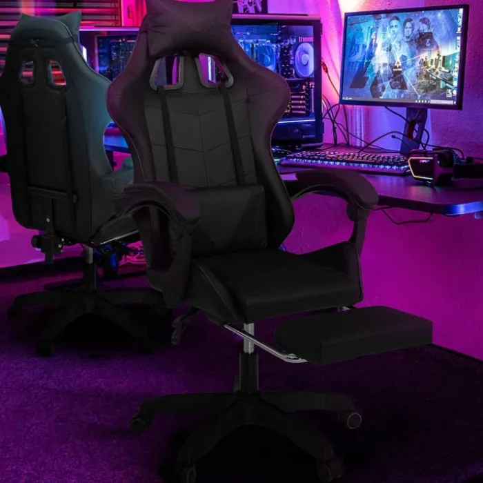 Fauteuil gamer noir réglable et inclinable avec repose pied