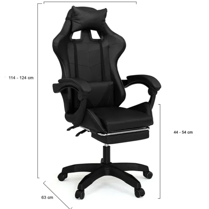 Fauteuil gamer noir réglable et inclinable avec repose pied