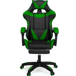 Fauteuil gamer réglable et inclinable avec repose pied et coussins noir et vert