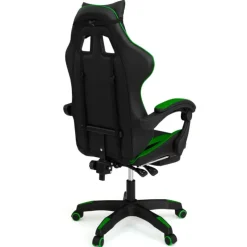 Fauteuil gamer réglable et inclinable avec repose pied et coussins noir et vert