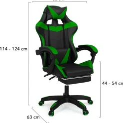 Fauteuil gamer réglable et inclinable avec repose pied et coussins noir et vert