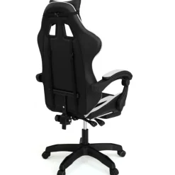Fauteuil gamer réglable et inclinable avec repose-pied et coussins noir et blanc