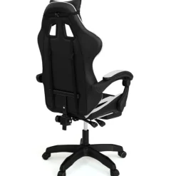 Fauteuil gamer réglable et inclinable avec repose-pied et coussins noir et blanc