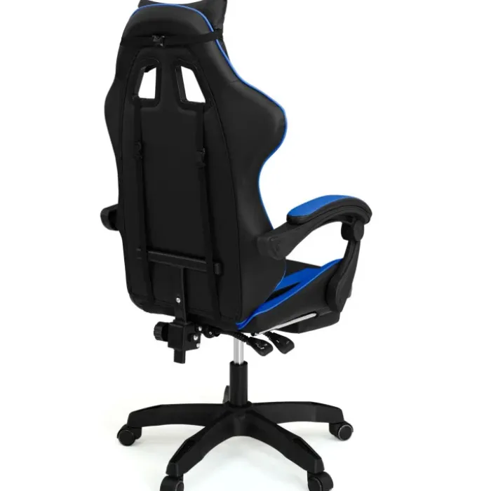 Fauteuil gamer réglable et inclinable avec repose-pied et coussins noir et bleu