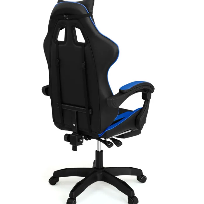 Fauteuil gamer réglable et inclinable avec repose-pied et coussins noir et bleu