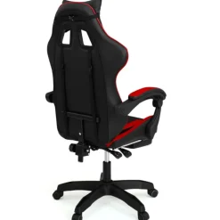 Fauteuil gamer réglable et inclinable avec repose pied et coussins noir et rouge
