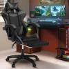 Fauteuil gamer réglable et inclinable avec repose-pied et coussins noir et gris