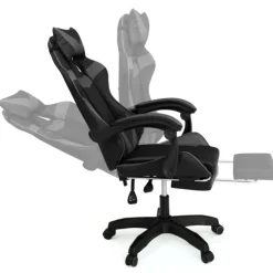 Fauteuil gamer réglable et inclinable avec repose-pied et coussins noir et gris