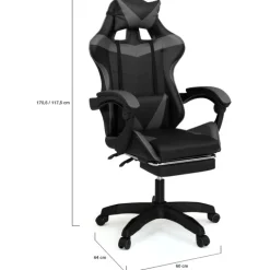 Fauteuil gamer réglable et inclinable avec repose-pied et coussins noir et gris