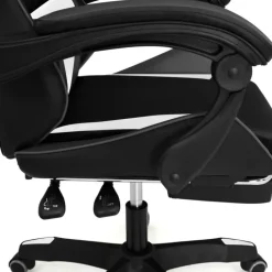 Fauteuil gamer réglable, inclinable avec repose-pied et coussins noir, blanc et gris