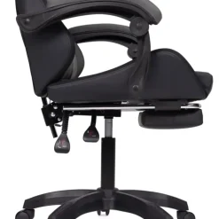 Fauteuil gaming LED noir et gris avec repose-pied, coussin tête + lombaire