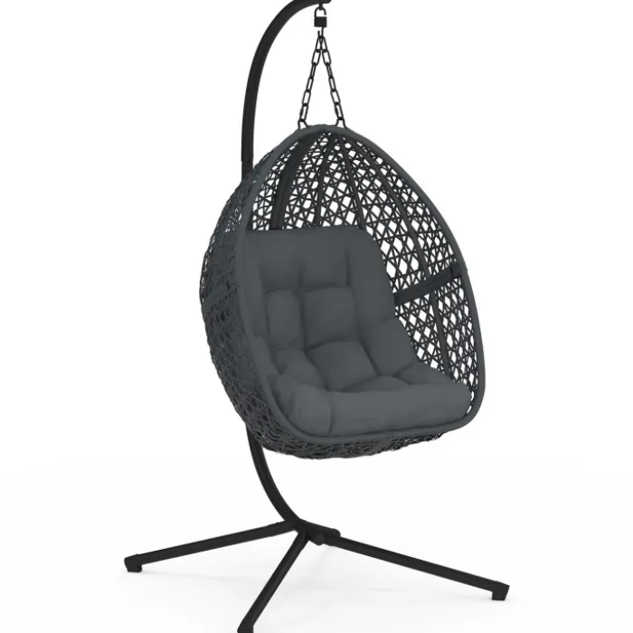 Fauteuil lune suspendu avec coussins gris