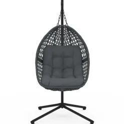 Fauteuil lune suspendu avec coussins gris