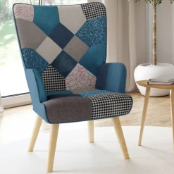 Fauteuil patchwork bleu style scandinave