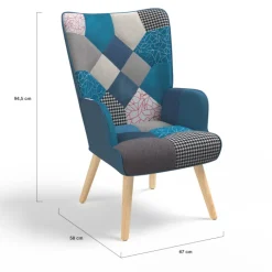 Fauteuil patchwork bleu style scandinave