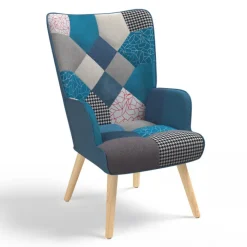 Fauteuil patchwork bleu style scandinave