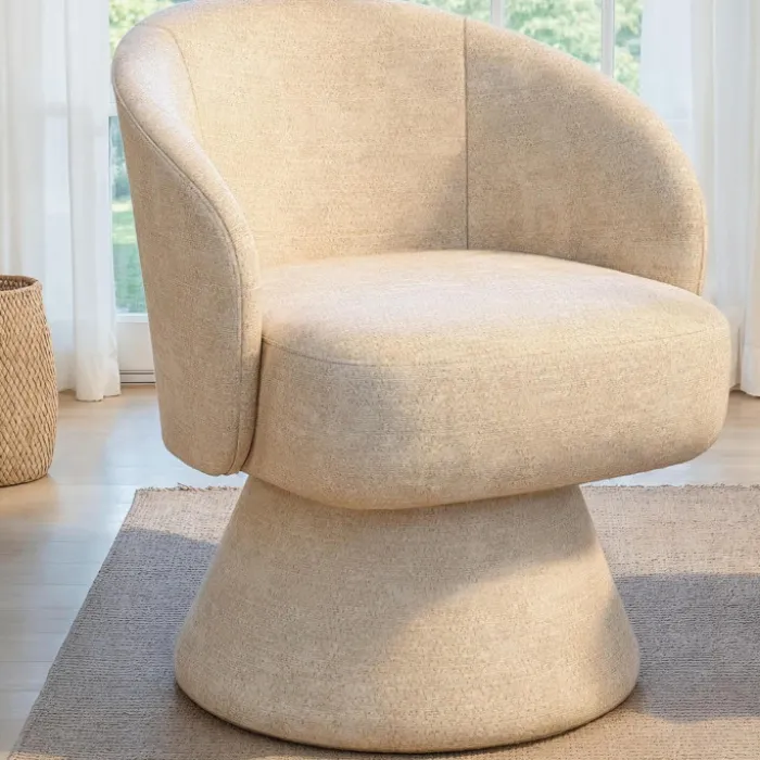 Fauteuil pivotant en tissu chenille beige
