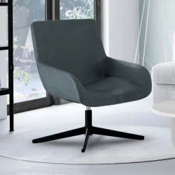 Fauteuil pivotant gris en velours et pieds noirs