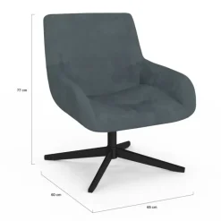 Fauteuil pivotant gris en velours et pieds noirs