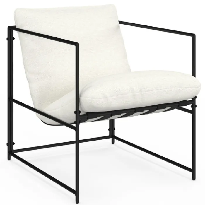 Fauteuil rembourré structure métal et coussin blanc