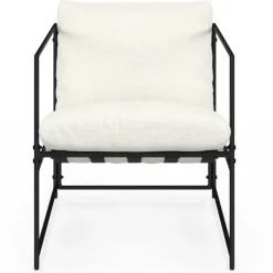 Fauteuil rembourré structure métal et coussin blanc