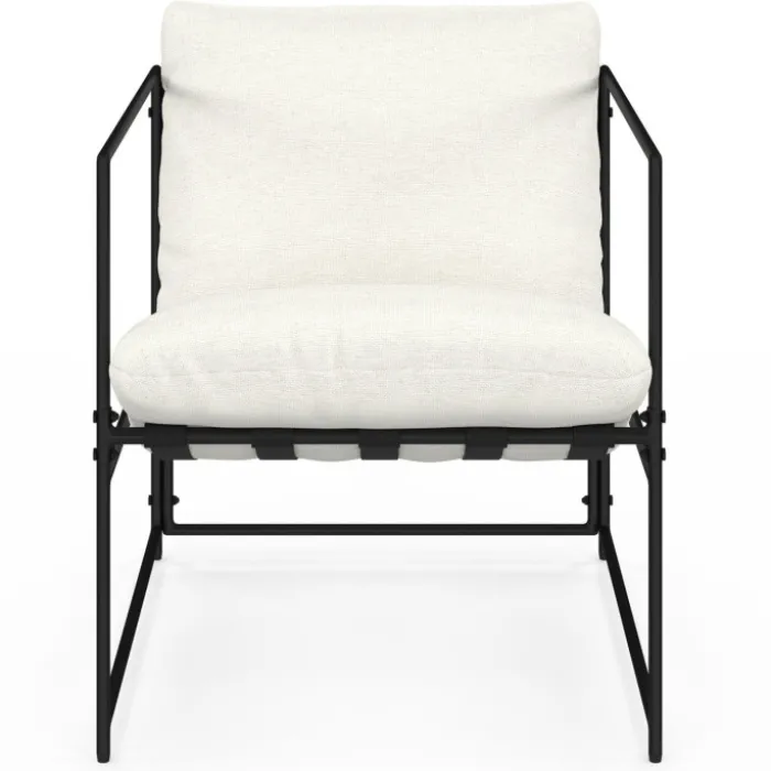 Fauteuil rembourré structure métal et coussin blanc