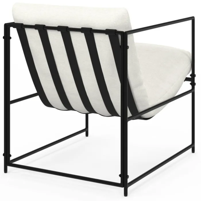 Fauteuil rembourré structure métal et coussin blanc