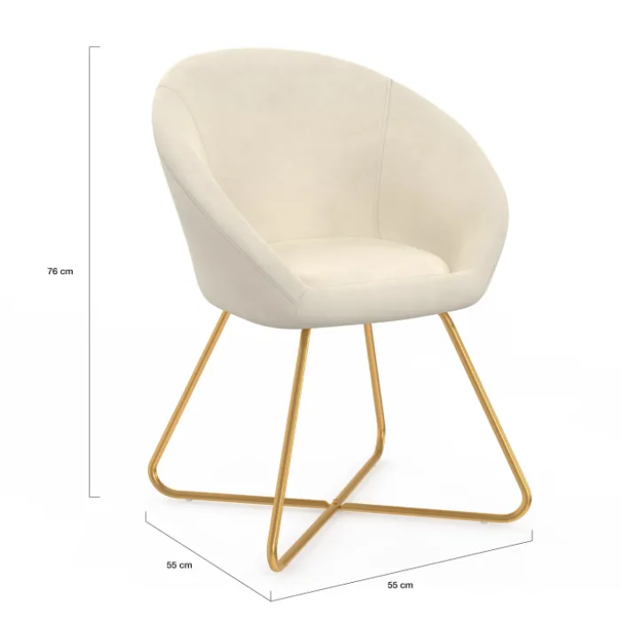 Fauteuil rond en velours beige moderne avec pieds croisés dorés