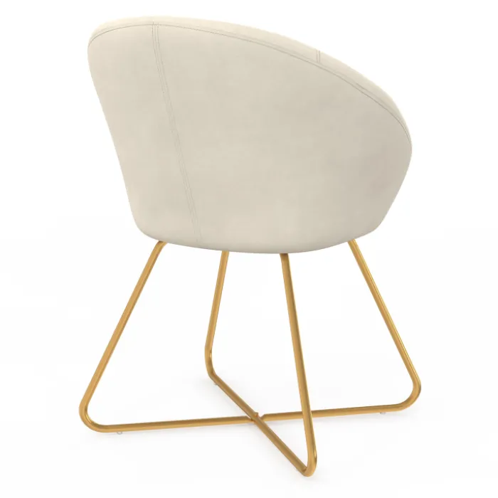 Fauteuil rond en velours beige moderne avec pieds croisés dorés