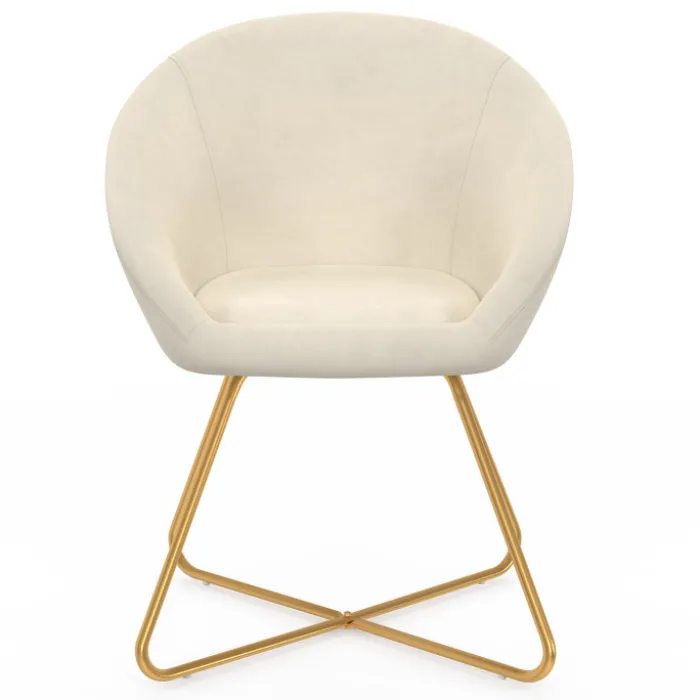 Fauteuil rond en velours beige moderne avec pieds croisés dorés