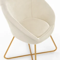 Fauteuil rond en velours beige moderne avec pieds croisés dorés