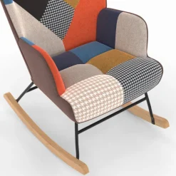 Fauteuil scandinave en tissu à bascule patchwork multicouleurs