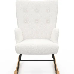 Fauteuil scandinave en tissu à bascule bouclette beige