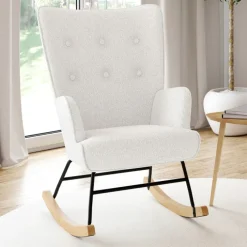 Fauteuil scandinave en tissu à bascule bouclette beige