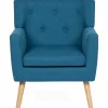 Fauteuil scandinave en tissu bleu canard