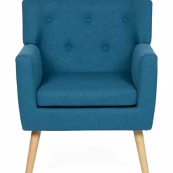 Fauteuil scandinave en tissu bleu canard