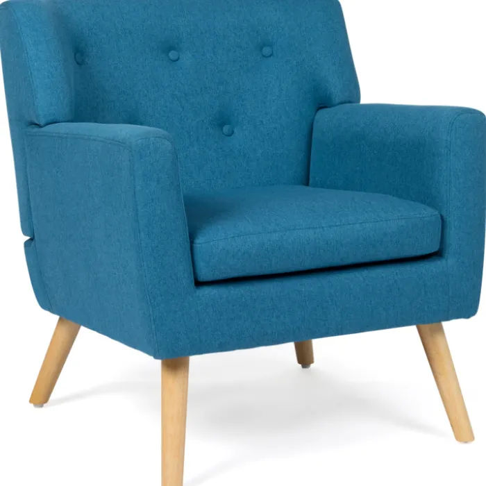 Fauteuil scandinave en tissu bleu canard