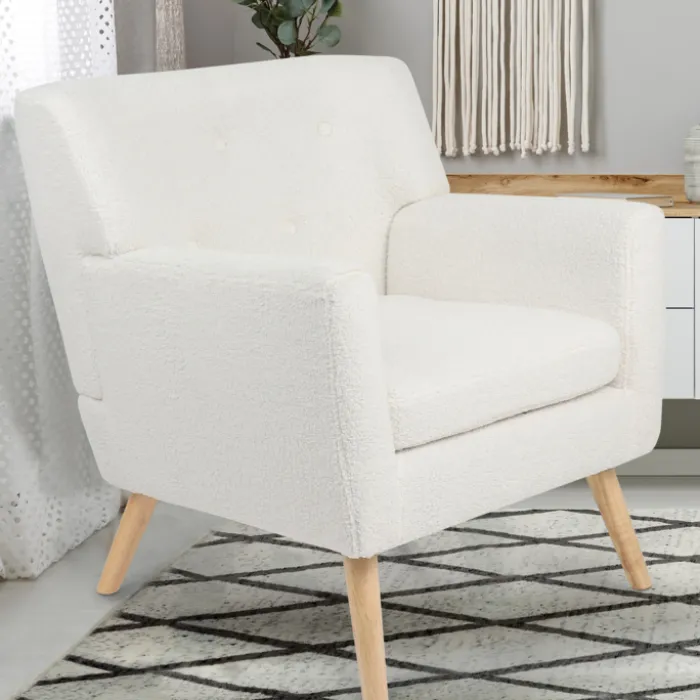 Fauteuil scandinave en tissu bouclette blanc