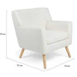 Fauteuil scandinave en tissu bouclette blanc