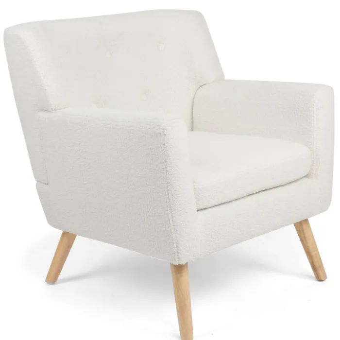 Fauteuil scandinave en tissu bouclette blanc