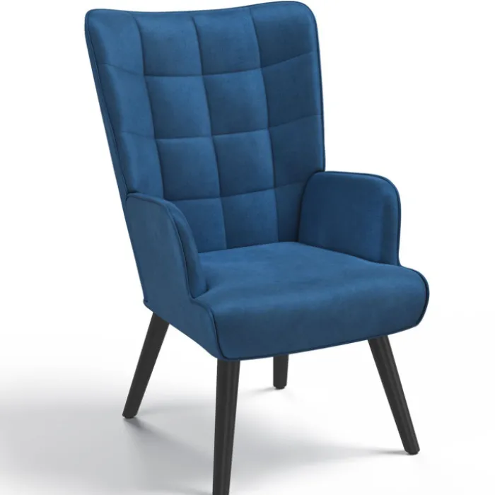 Fauteuil scandinave en velours bleu