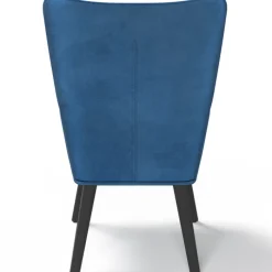 Fauteuil scandinave en velours bleu avec repose-pieds