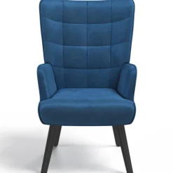 Fauteuil scandinave en velours bleu avec repose-pieds
