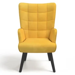Fauteuil scandinave en velours jaune moutarde