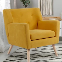 Fauteuil scandinave jaune moutarde